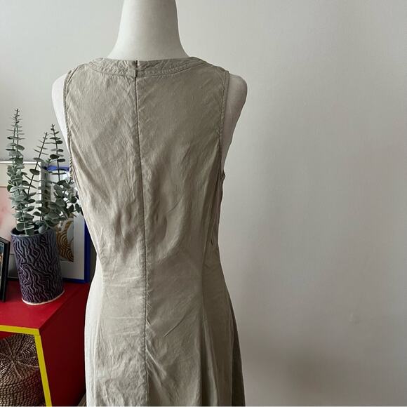 Theory Maydra Linen Blend Sleeveless Dress in Dark Oat - Picture 4 of 8